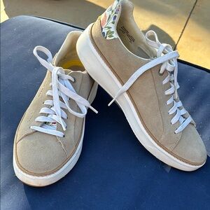 Cole Haan Taupe Suede Sneakers with Floral Accent